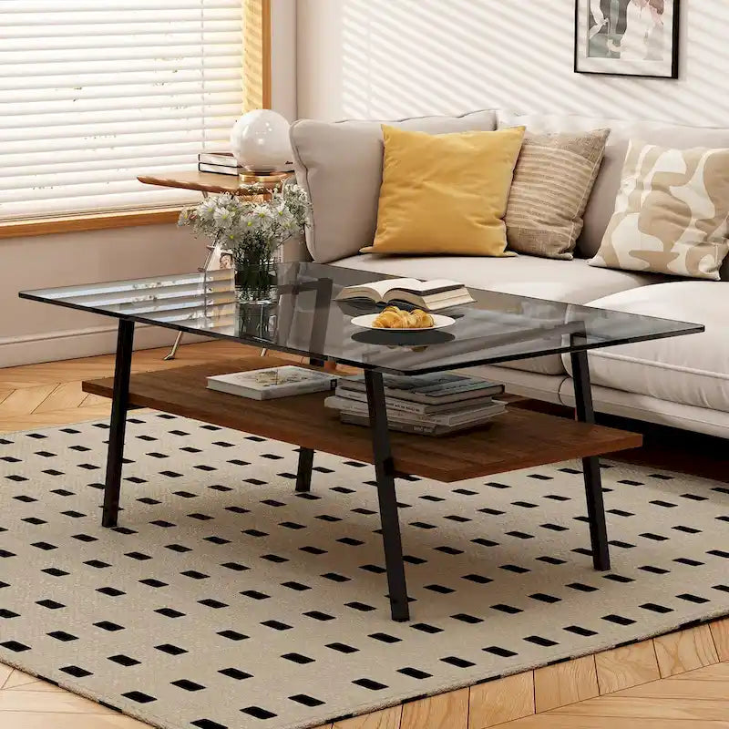 Table basse en verre transparent / gris / marron – Style moderne, plusieurs couleurs
