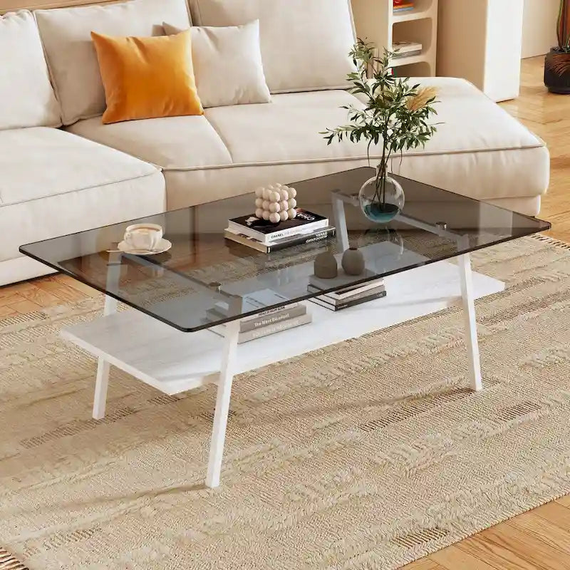 Table basse en verre transparent / gris / marron – Style moderne, plusieurs couleurs
