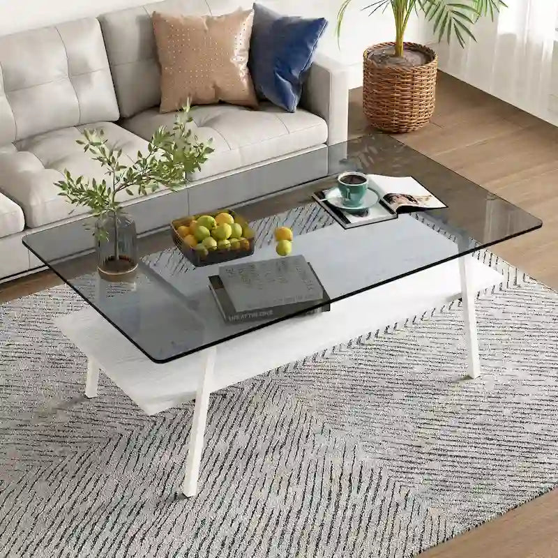 Table basse en verre transparent / gris / marron – Style moderne, plusieurs couleurs