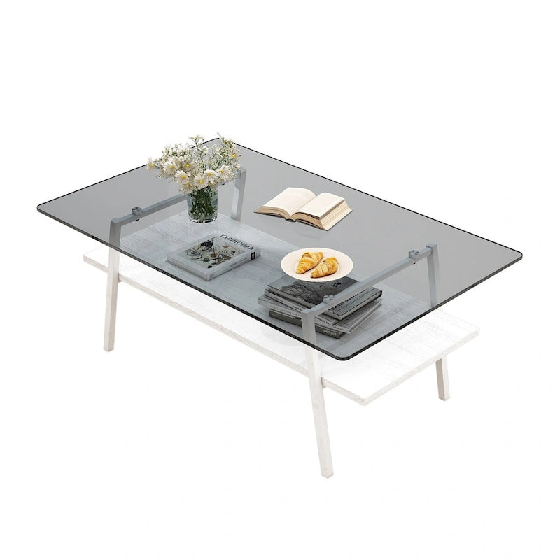 Table basse en verre transparent / gris / marron – Style moderne, plusieurs couleurs