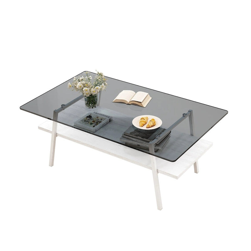 Table basse en verre transparent / gris / marron – Style moderne, plusieurs couleurs