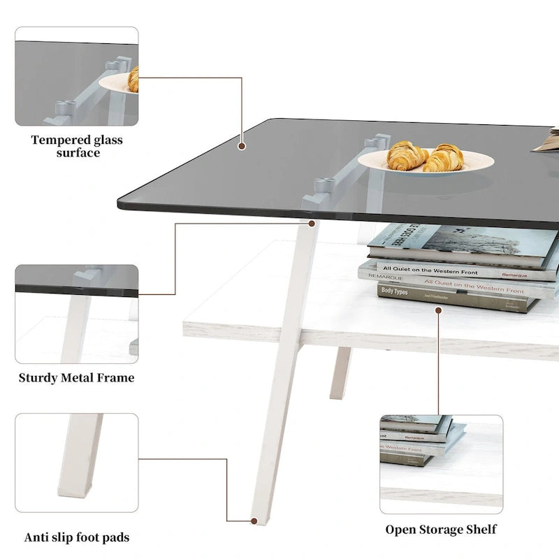 Table basse en verre transparent / gris / marron – Style moderne, plusieurs couleurs