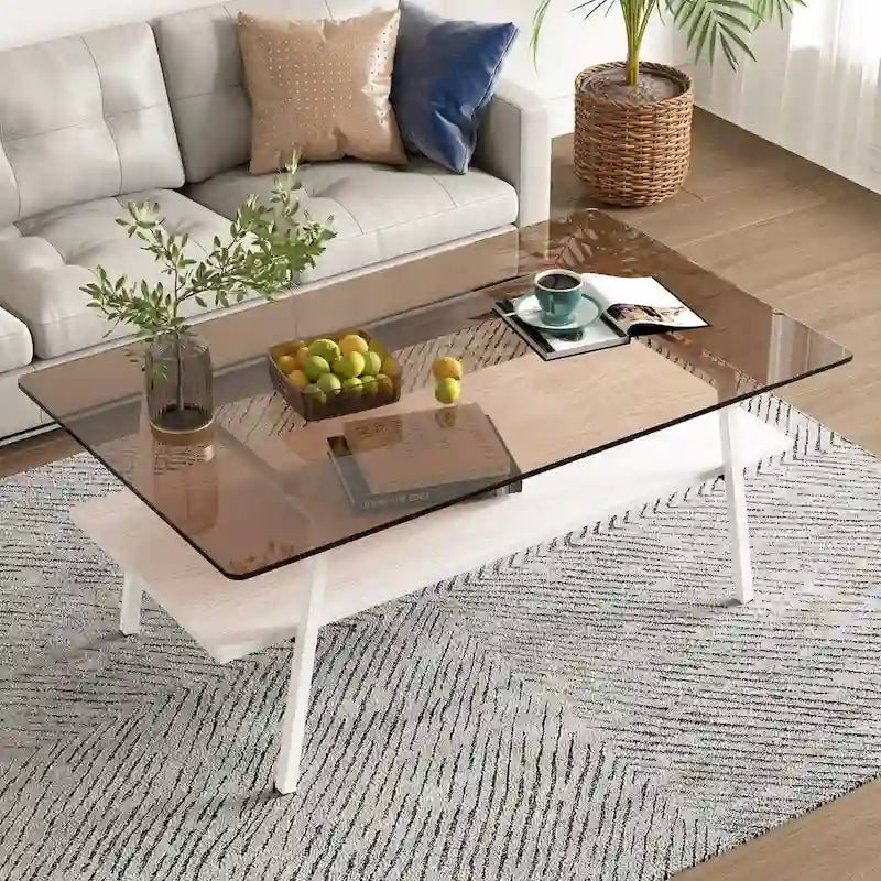 Table basse en verre transparent / gris / marron – Style moderne, plusieurs couleurs