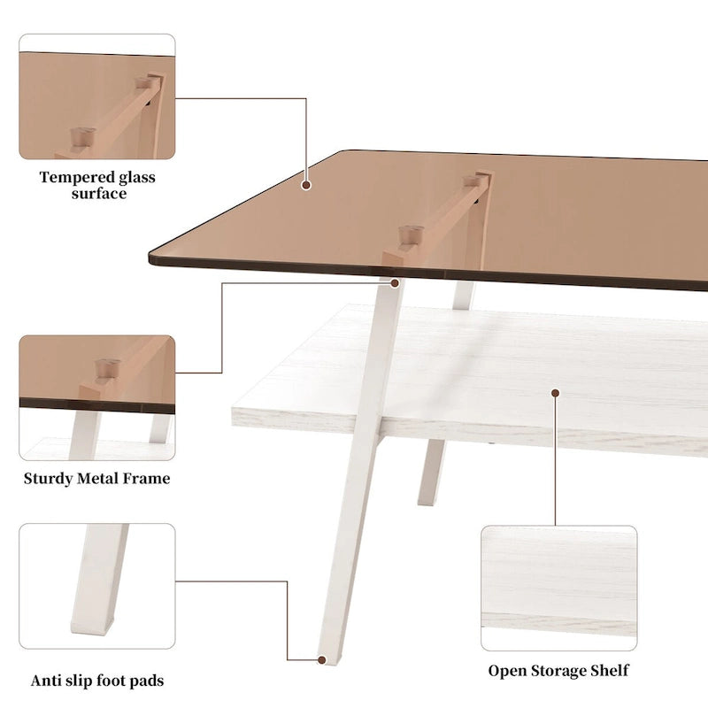 Table basse en verre transparent / gris / marron – Style moderne, plusieurs couleurs