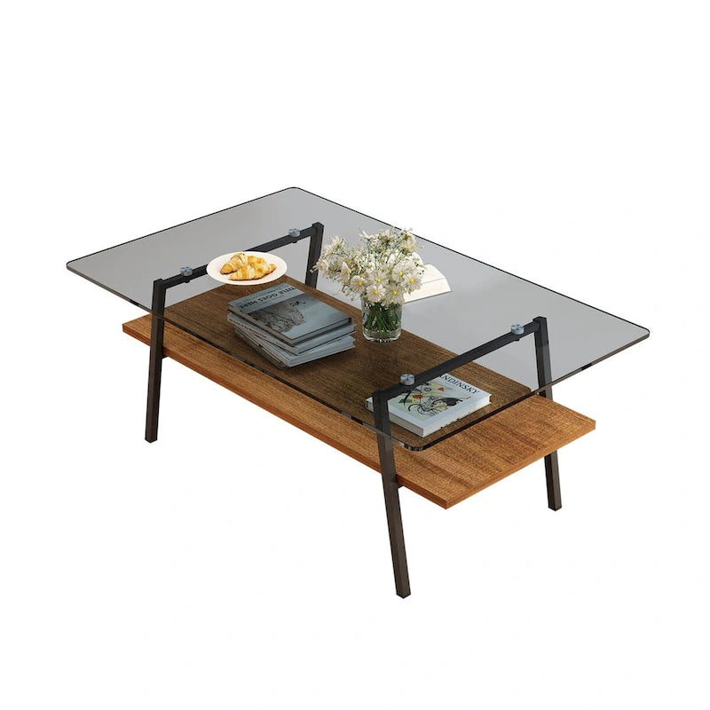 Table basse en verre transparent / gris / marron – Style moderne, plusieurs couleurs