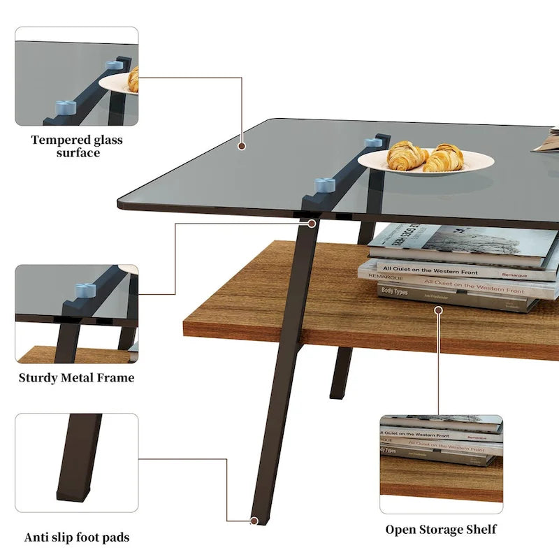 Table basse en verre transparent / gris / marron – Style moderne, plusieurs couleurs