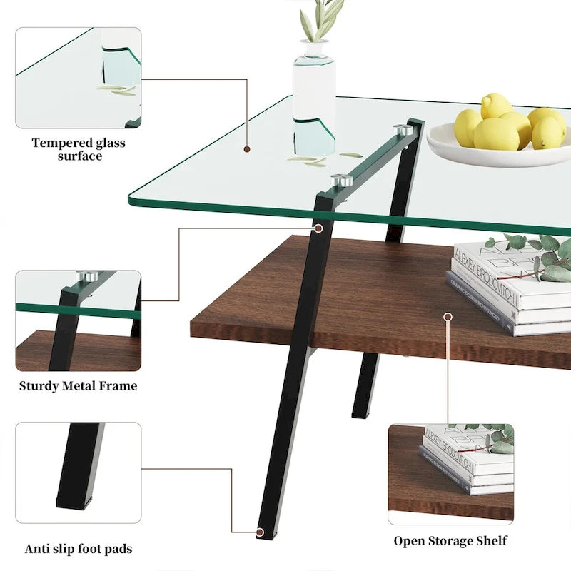 Table basse en verre transparent / gris / marron – Style moderne, plusieurs couleurs