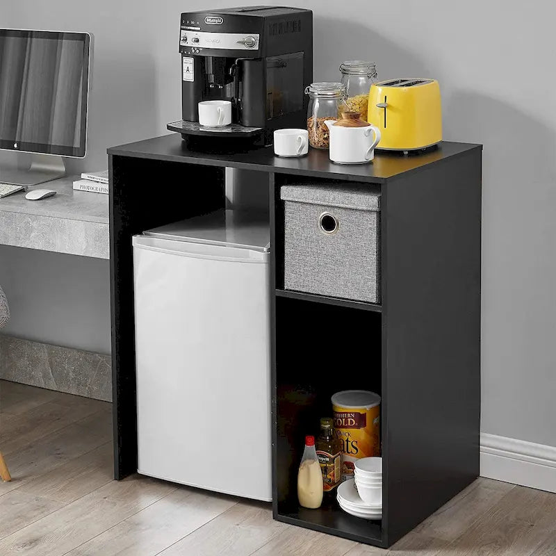 Meuble Support pour Mini-Réfrigérateur avec Rangement Latéral – Noir / Blanc / Rustique / Bois foncé, Autoportant, 1 personne