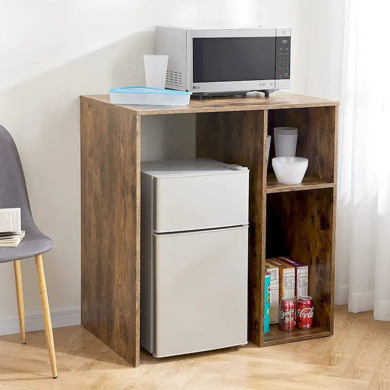Meuble Support pour Mini-Réfrigérateur avec Rangement Latéral – Noir / Blanc / Rustique / Bois foncé, Autoportant, 1 personne
