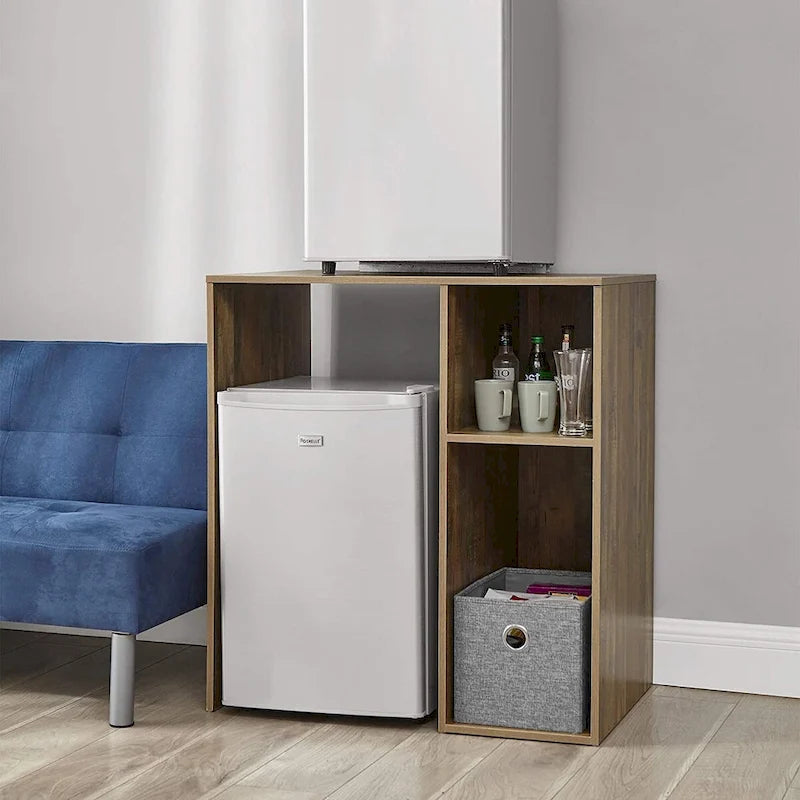 Meuble Support pour Mini-Réfrigérateur avec Rangement Latéral – Noir / Blanc / Rustique / Bois foncé, Autoportant, 1 personne
