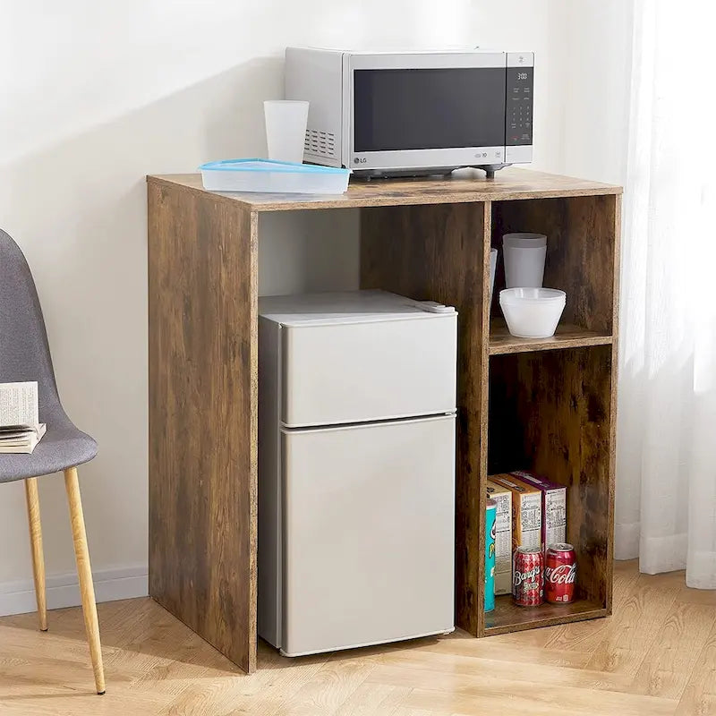 Meuble Support pour Mini-Réfrigérateur avec Rangement Latéral – Noir / Blanc / Rustique / Bois foncé, Autoportant, 1 personne