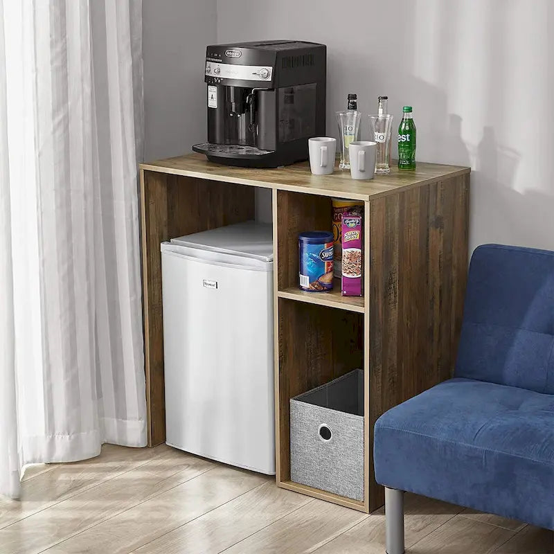 Meuble Support pour Mini-Réfrigérateur avec Rangement Latéral – Noir / Blanc / Rustique / Bois foncé, Autoportant, 1 personne