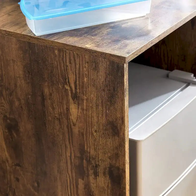 Meuble Support pour Mini-Réfrigérateur avec Rangement Latéral – Noir / Blanc / Rustique / Bois foncé, Autoportant, 1 personne