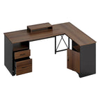 Bureau d'angle 160 cm avec tiroirs de rangement et armoire, Cerisier / Gris, Un utilisateur