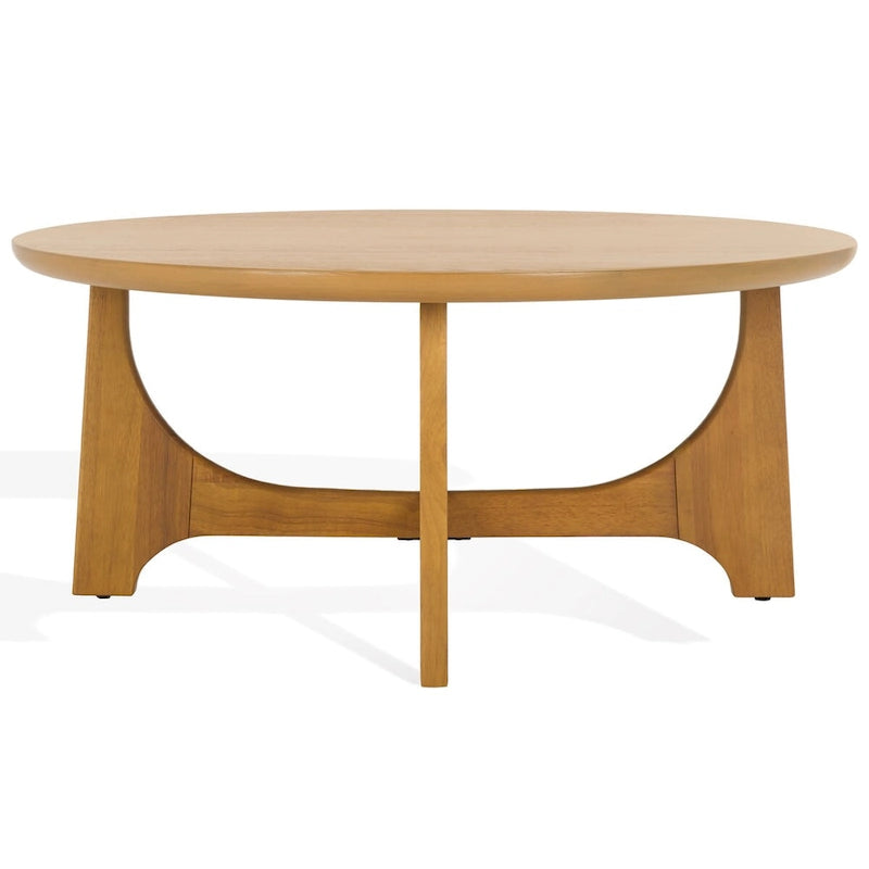 Table basse carrée en bois naturel, style tréteaux Mid-Century