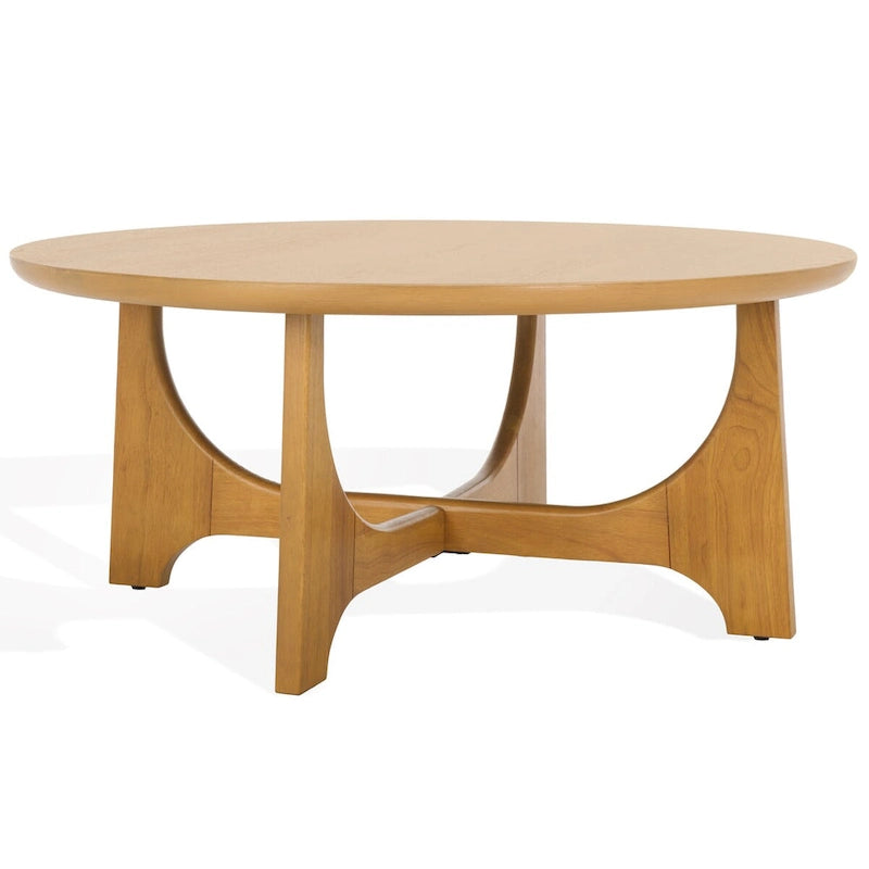 Table basse carrée en bois naturel, style tréteaux Mid-Century